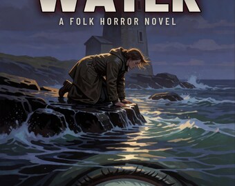 Premade Horror Book Cover, Lighthouse and Sea Monster Eye Art for Folk Horror Authors
