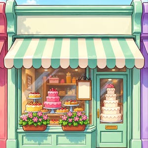 Premade Cozy Mystery Book Cover, Cake Shop Storefront Art for Bakery Authors image 3