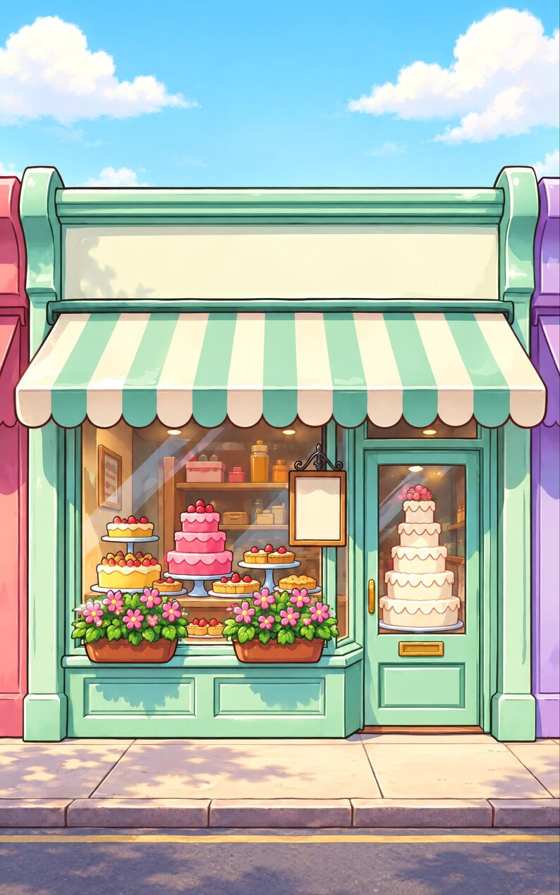 Premade Cozy Mystery Book Cover, Cake Shop Storefront Art for Bakery Authors image 3
