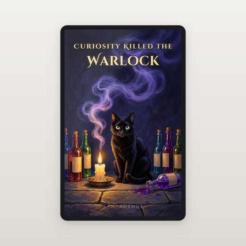 Premade Cozy Mystery Book Cover, Black Cat and Candle Art for Witchy Cozy Authors image 2