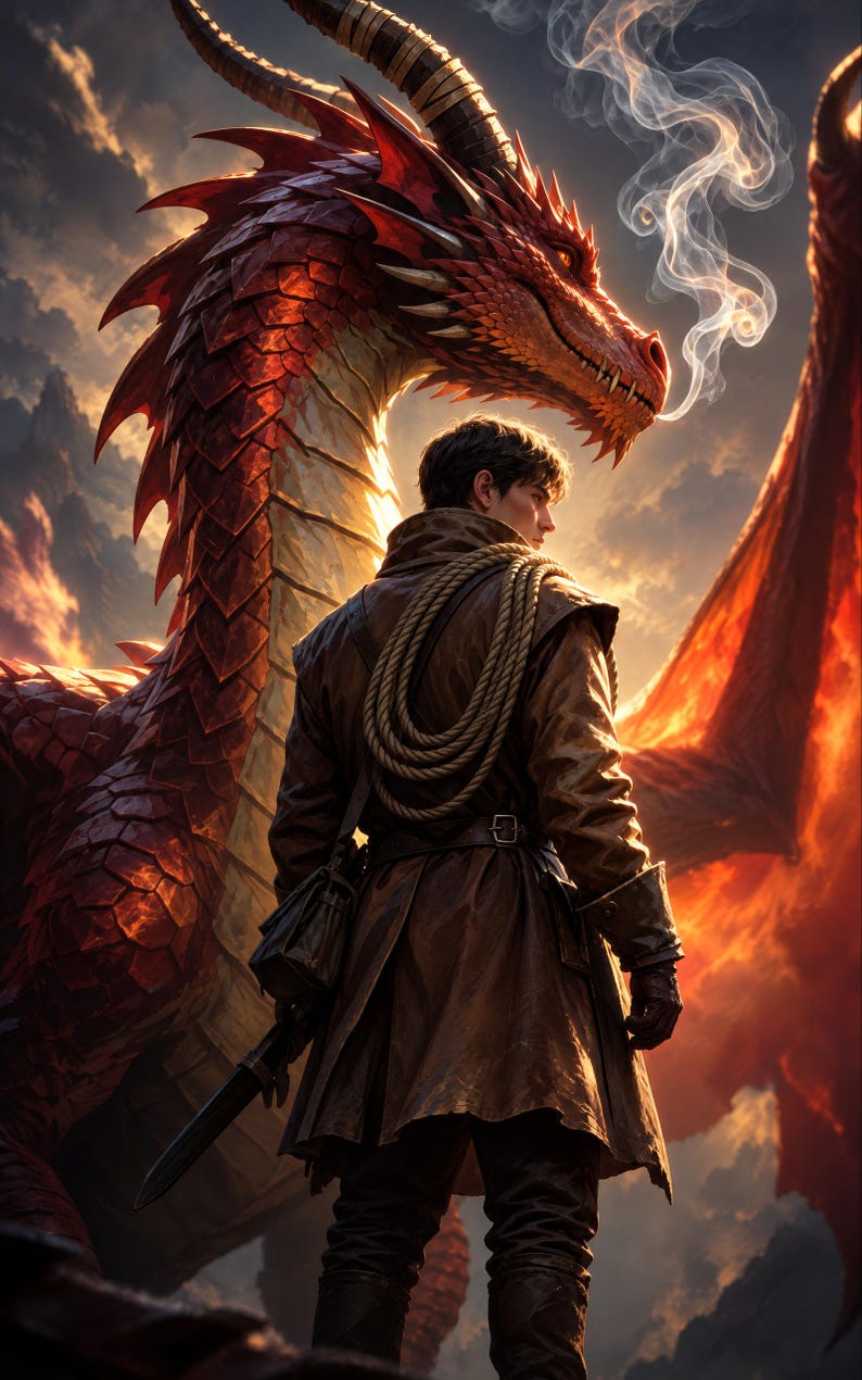 Premade Fantasy Book Cover, Young Man and Copper Dragon Art for Dragon Rider Authors image 3