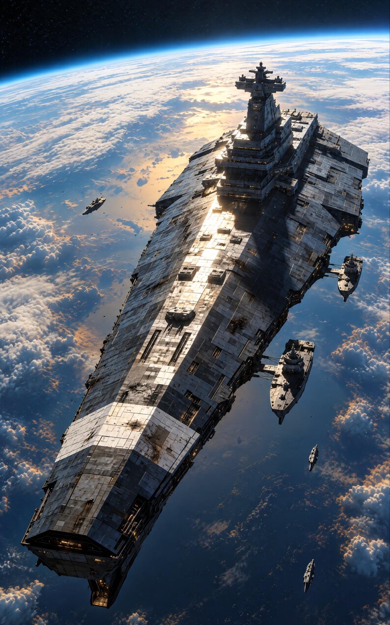 Premade Sci Fi Book Cover, Dreadnought Over a Planet Art for Space Fleet Authors image 3