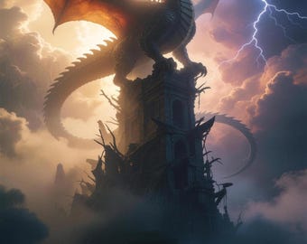 Premade Dragon Book Cover, Storm and Lightning Art for LitRPG Progression Fantasy Authors