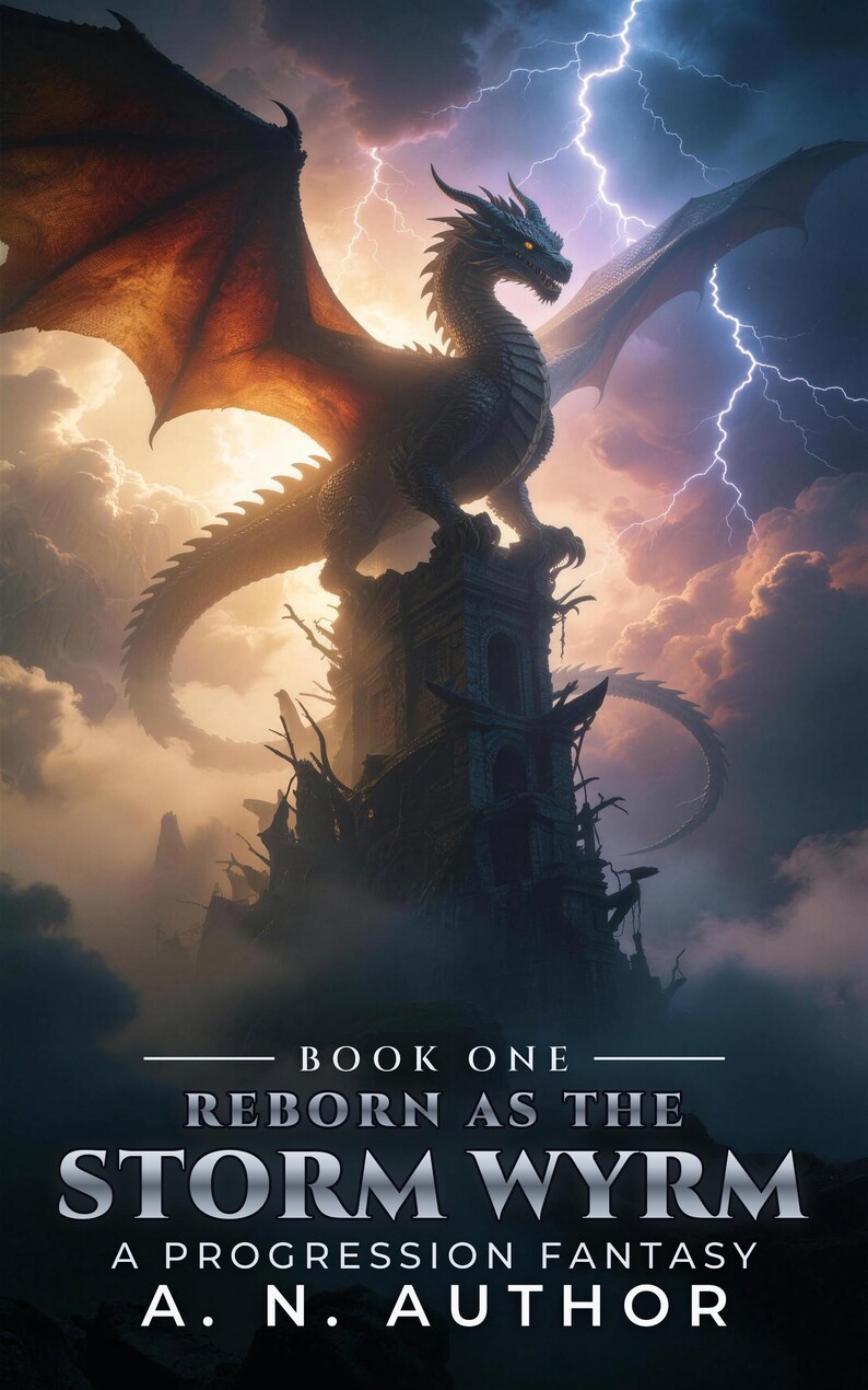 Premade Dragon Book Cover, Storm and Lightning Art for LitRPG Progression Fantasy Authors image 1