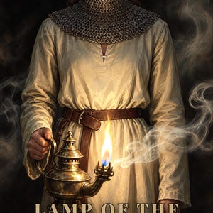 Premade Fantasy Book Cover, Blindfolded Knight With a Lamp, Painted Ebook Design image 1
