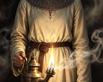 Premade Fantasy Book Cover, Blindfolded Knight With a Lamp, Painted Ebook Design
