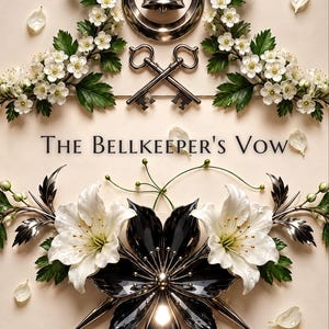 Premade Romantasy Book Cover, Silver Bell and Crossed Keys, Fairytale Ebook Design image 1