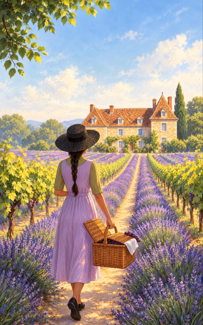 Premade Cozy Mystery Book Cover, Lavender Fields Chateau Art for Travel Cozy Authors image 3