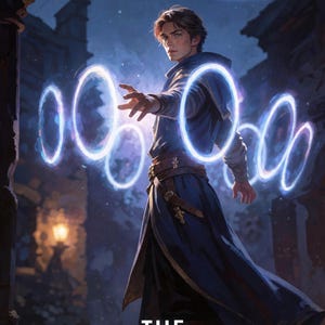 Premade Fantasy Book Cover, Young Mage Casting Spell Rings Art for Magic Academy Authors image 3