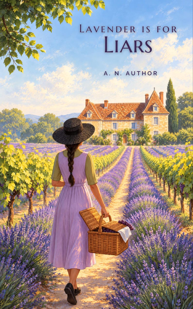 Premade Cozy Mystery Book Cover, Lavender Fields Chateau Art for Travel Cozy Authors image 1