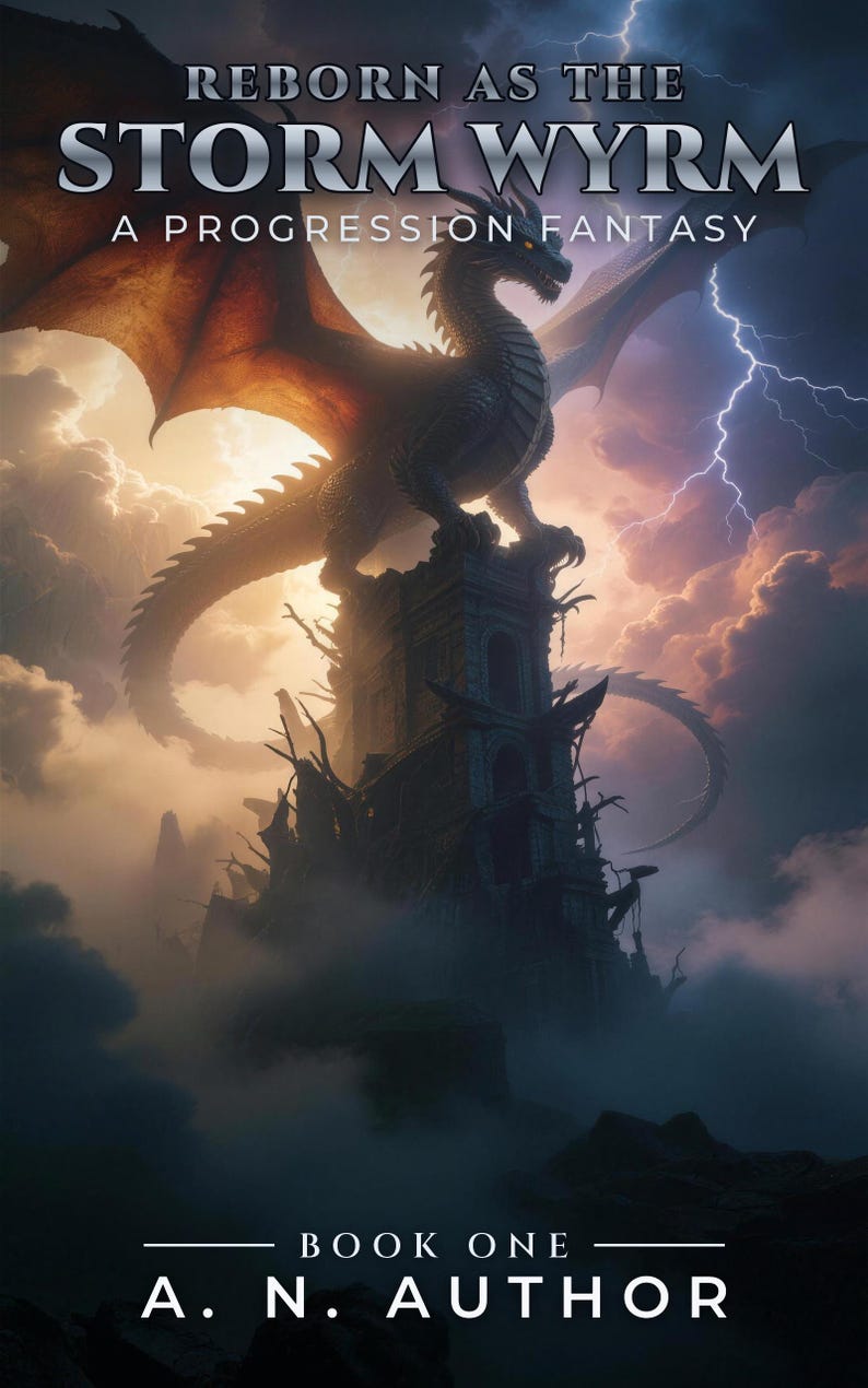 Premade Dragon Book Cover, Storm and Lightning Art for LitRPG Progression Fantasy Authors image 4
