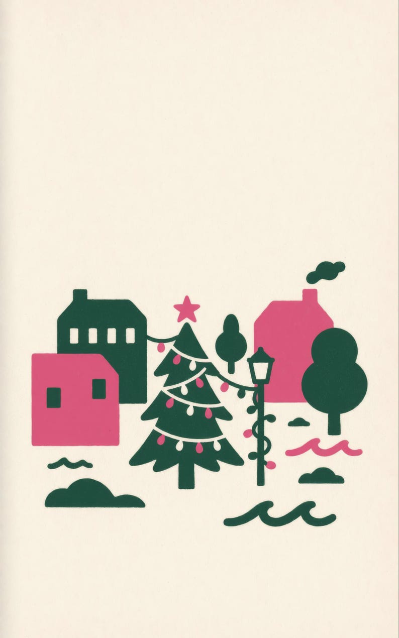 Premade Rom Com Book Cover, Village Tree in Two Colours Art for Christmas Authors image 3