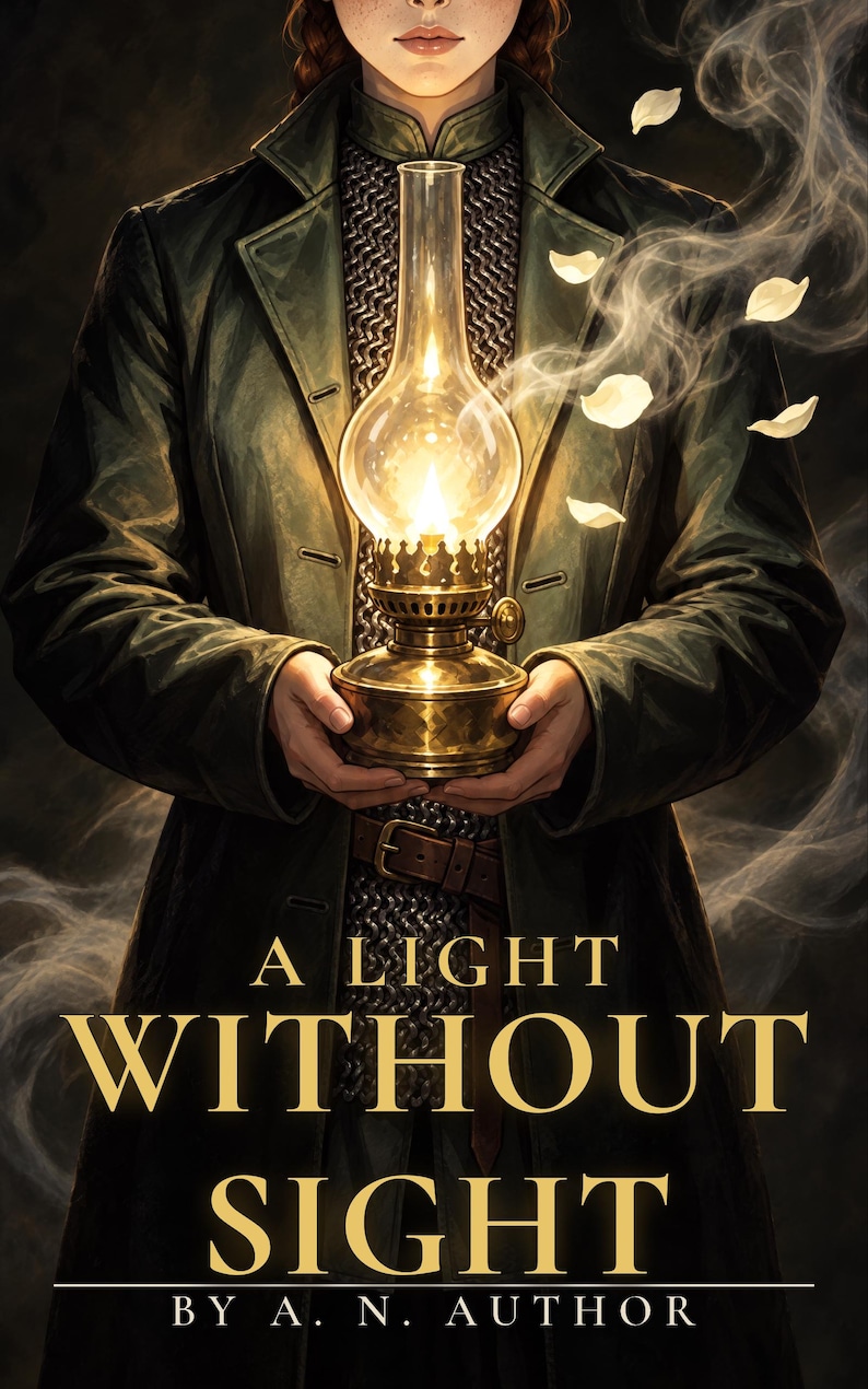Premade Fantasy Book Cover, Woman With a Glass Lamp, Vampire Hunter Ebook Design image 1