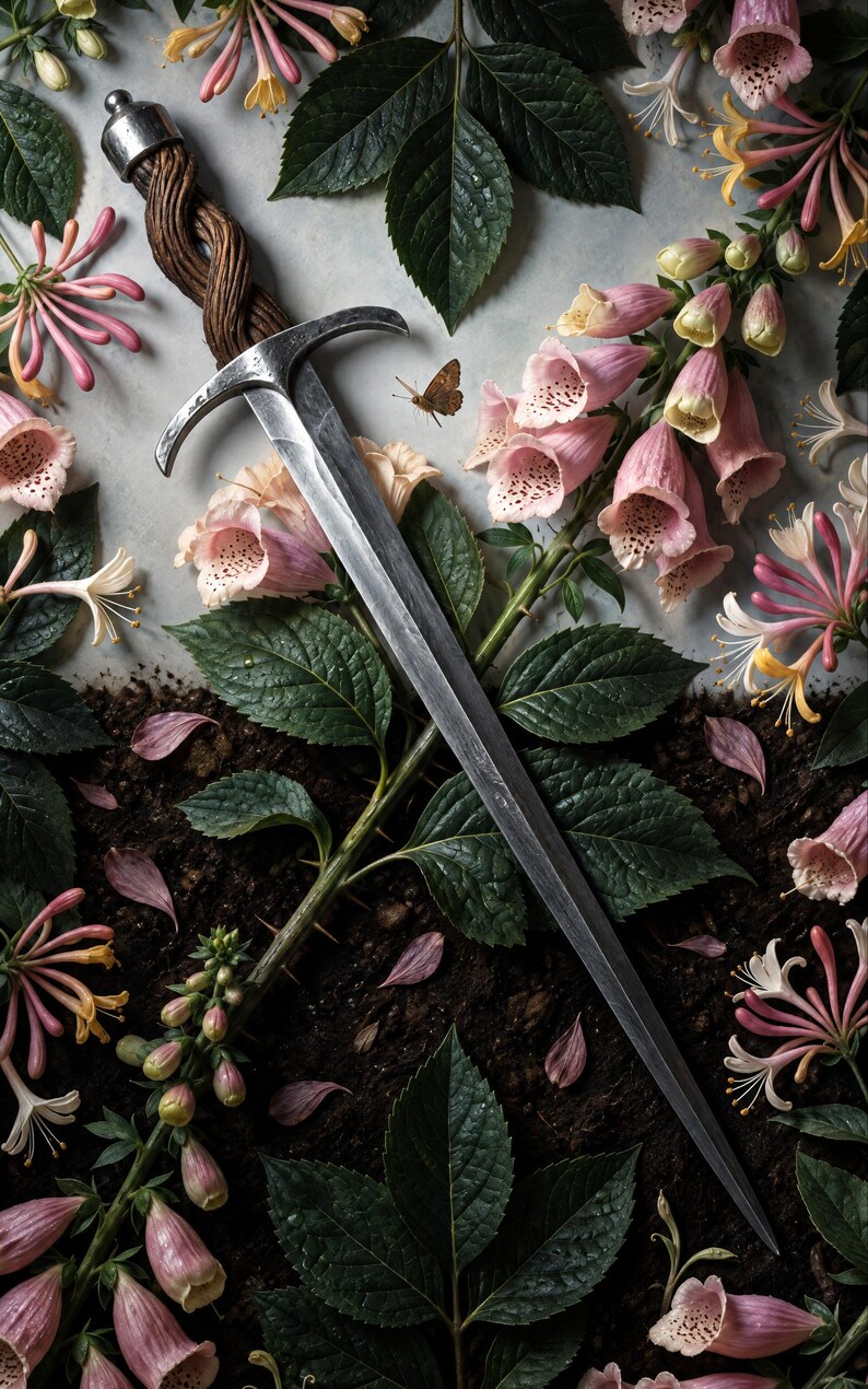 Premade Romantasy Book Cover, Dagger in Pink Foxgloves Art for Poison Garden Authors image 3