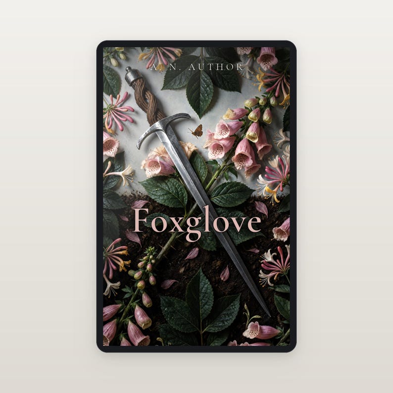 Premade Romantasy Book Cover, Dagger in Pink Foxgloves Art for Poison Garden Authors image 2
