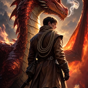 Premade Fantasy Book Cover, Young Man and Copper Dragon Art for Dragon Rider Authors image 1