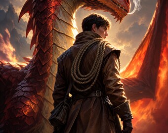 Premade Fantasy Book Cover, Young Man and Copper Dragon Art for Dragon Rider Authors