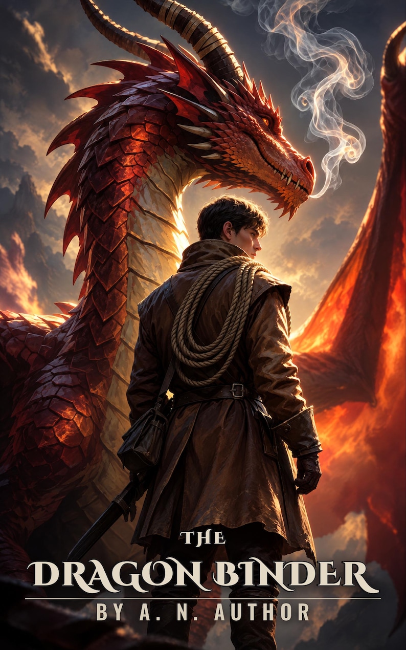 Premade Fantasy Book Cover, Young Man and Copper Dragon Art for Dragon Rider Authors image 1