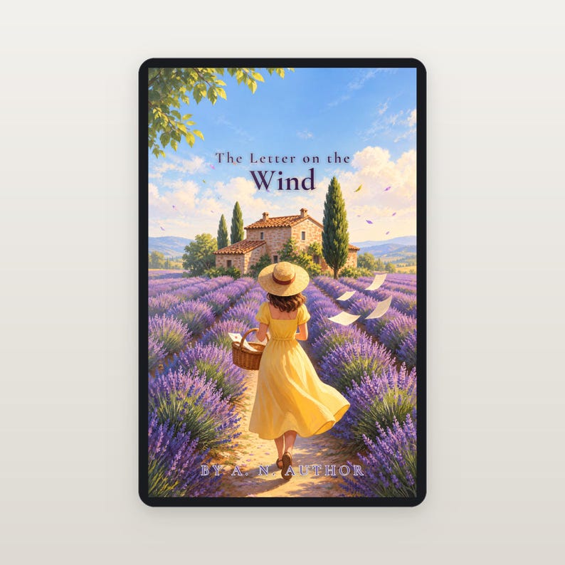 Lavender Farm Cozy Mystery Book Cover, Summer Sun Hat Art (Digital Download) image 2