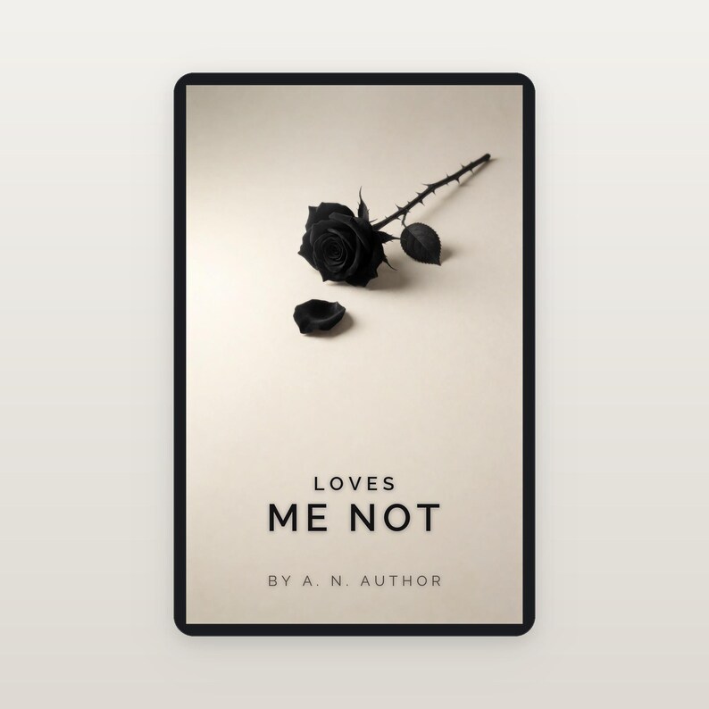 Premade Dark Romance Book Cover, Single Rose on Cream, Black Rose Ebook Design image 2