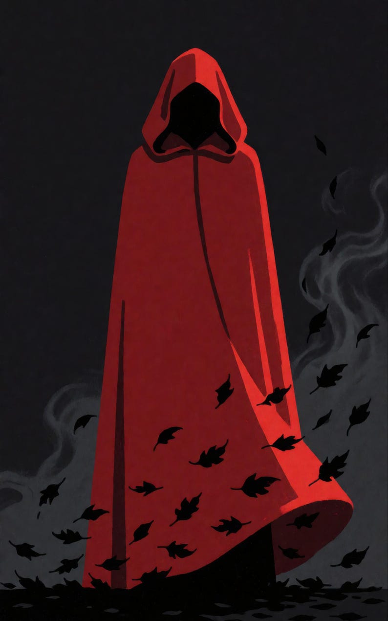 Premade Witchy Book Cover, Hooded Figure in Red Cloak Art for Dark Fairy Tale Authors image 3
