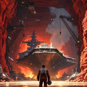 Premade Sci Fi Book Cover, Pilot Before a Docked Starship Art for Space Opera Authors image 1