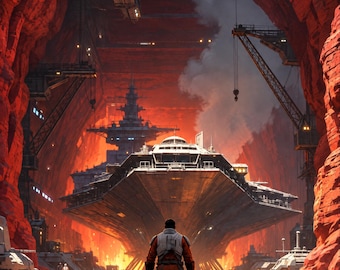 Premade Sci Fi Book Cover, Pilot Before a Docked Starship Art for Space Opera Authors