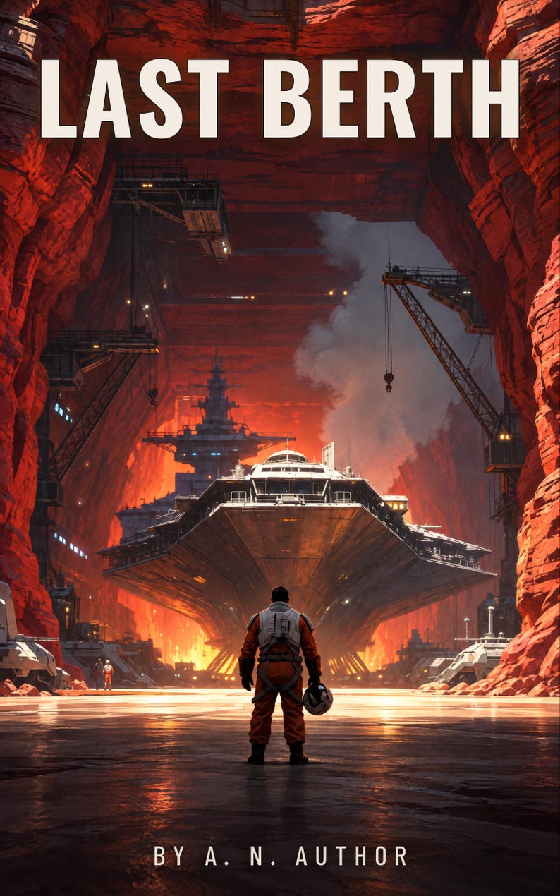 Premade Sci Fi Book Cover, Pilot Before a Docked Starship Art for Space Opera Authors image 1