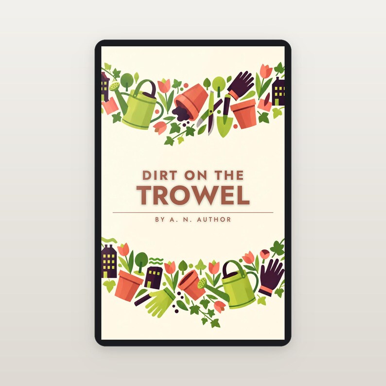 Premade Cozy Mystery Book Cover, Watering Cans and Trowels Art for Garden Cozy Authors image 2