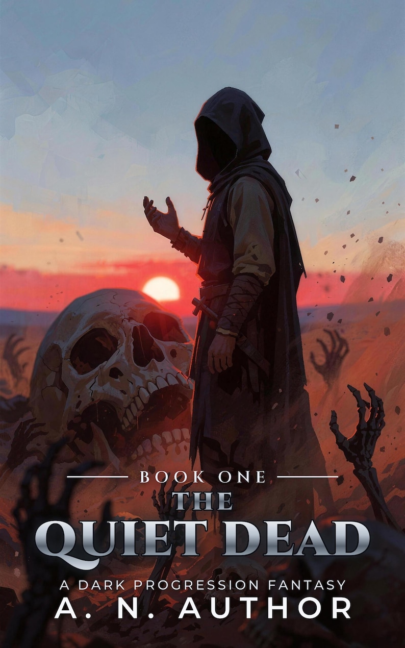 Capa de livro de fantasia sombria pré-fabricada, com caveiras e arte de mortos-vivos para autores necromantes. imagem 3