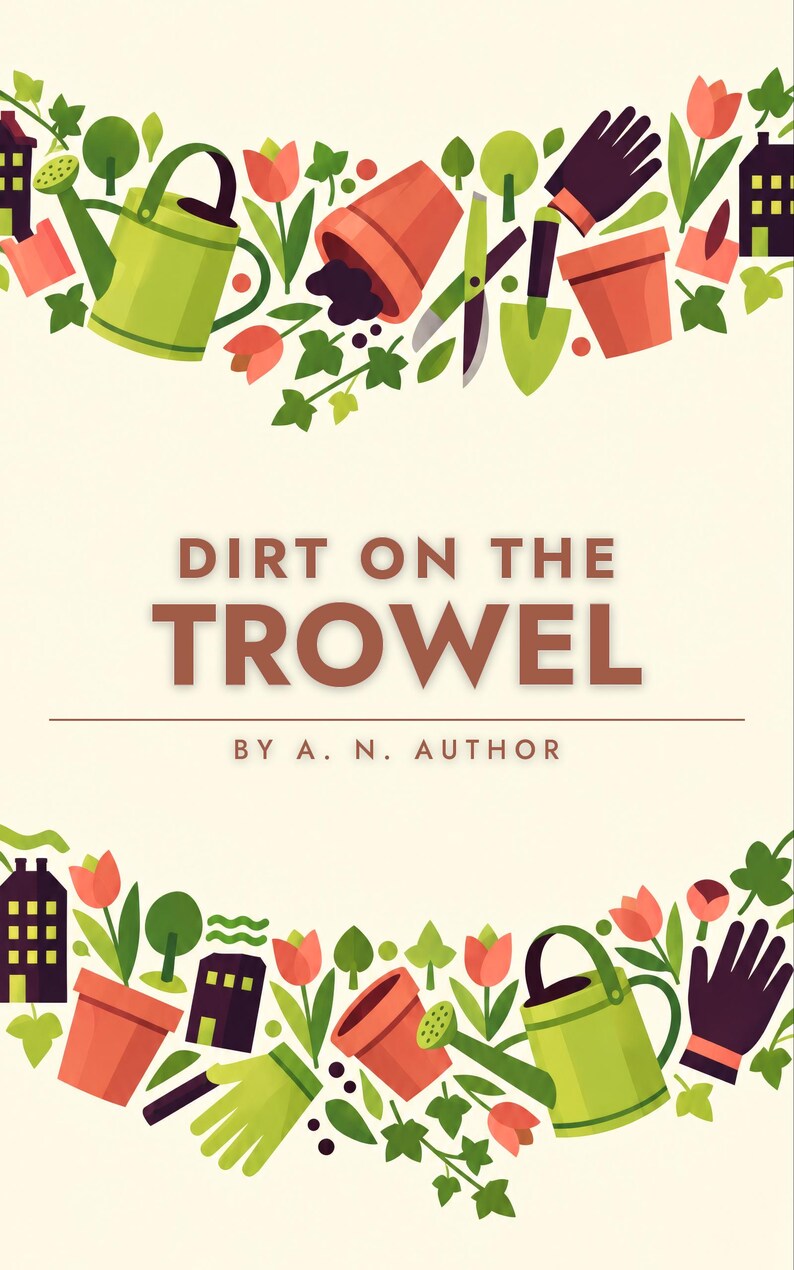 Premade Cozy Mystery Book Cover, Watering Cans and Trowels Art for Garden Cozy Authors image 1