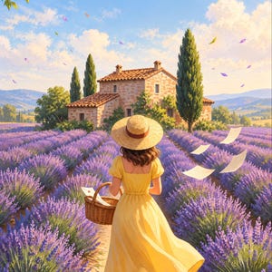 Lavender Farm Cozy Mystery Book Cover, Summer Sun Hat Art (Digital Download) image 3