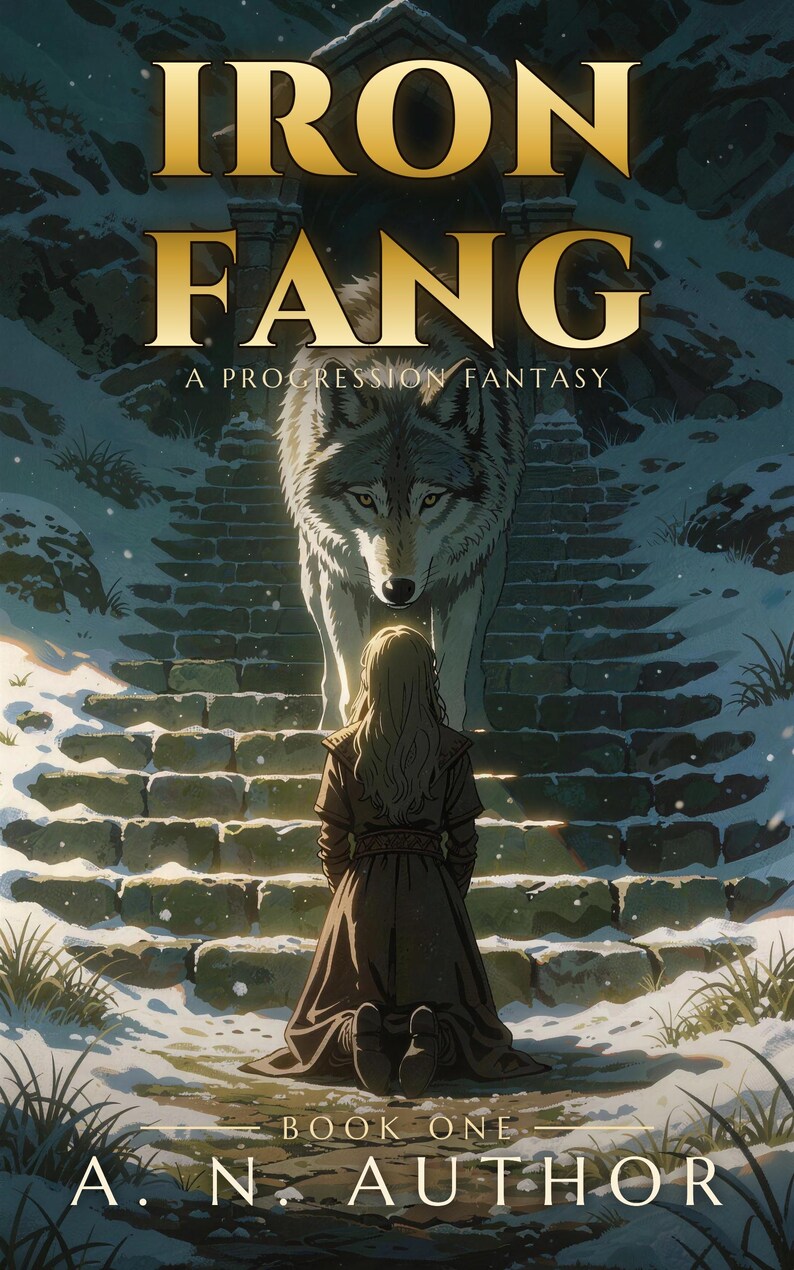 Premade Fantasy Book Cover, White Wolf and Kneeling Girl Art for Spirit Wolf Authors image 3
