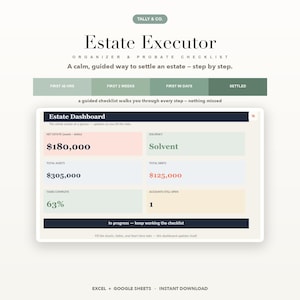 Estate Executor Organizer, Probate Checklist, Asset Debt Tracker (Digital Download)