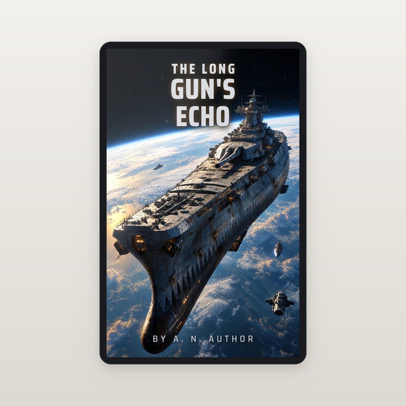 Premade Sci Fi Book Cover, Warship Firing Its Spinal Gun, Military Sci Fi Ebook Design image 2