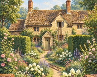 Premade Cozy Mystery Book Cover, Stone Farmhouse and Ladder Art for Village Cozy Authors