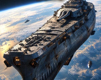 Premade Sci Fi Book Cover, Warship Firing Its Spinal Gun, Military Sci Fi Ebook Design