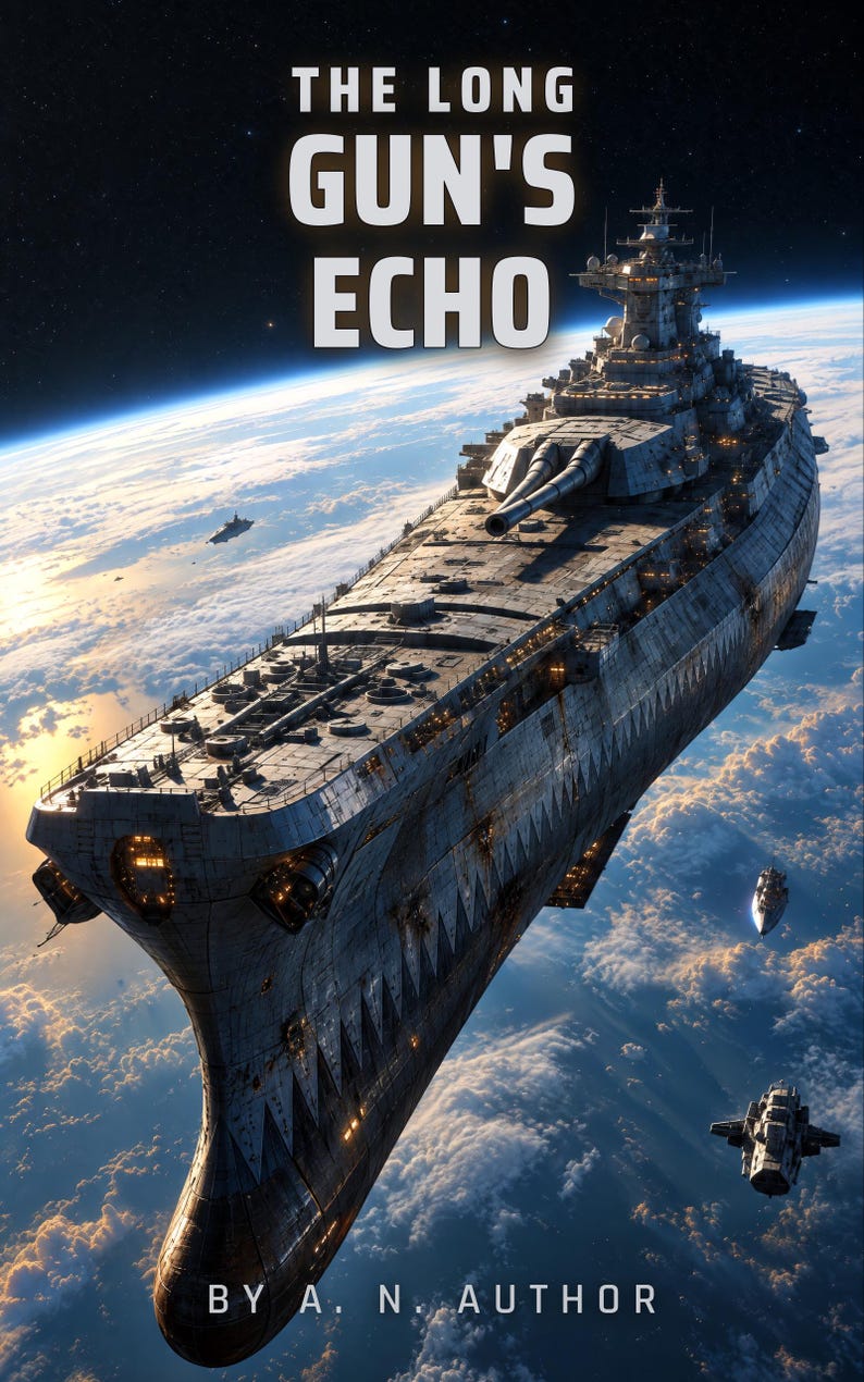 Premade Sci Fi Book Cover, Warship Firing Its Spinal Gun, Military Sci Fi Ebook Design image 1