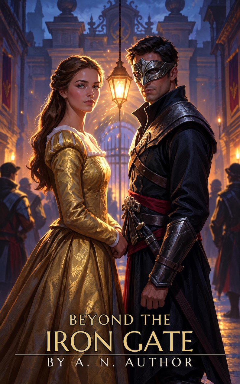 Premade Fantasy Book Cover, Princess and Masked Assassin Art for Romantic Fantasy Authors image 1