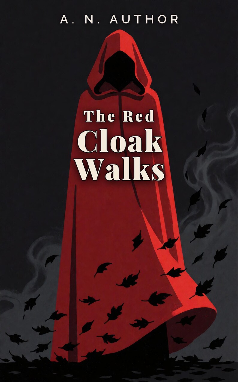 Premade Witchy Book Cover, Hooded Figure in Red Cloak Art for Dark Fairy Tale Authors image 1