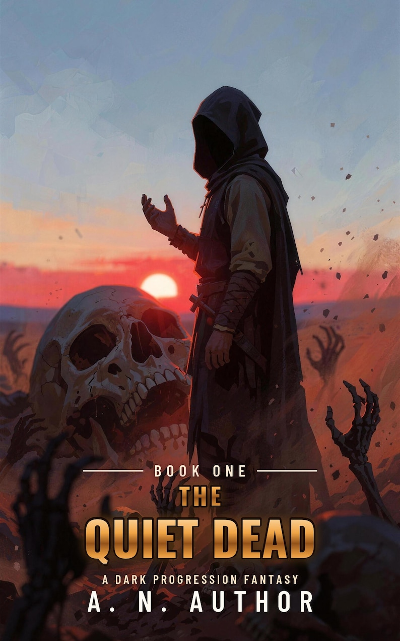 Capa de livro de fantasia sombria pré-fabricada, com caveiras e arte de mortos-vivos para autores necromantes. imagem 2