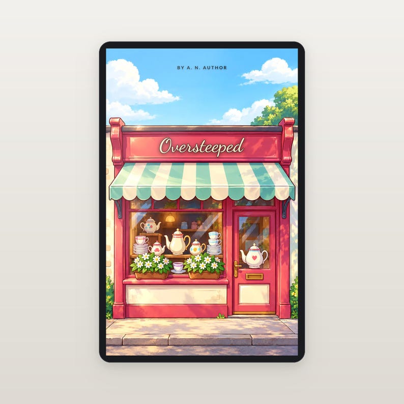 Premade Cozy Mystery Book Cover, Pink Tea Room Storefront, Tea Shop Ebook Design image 2
