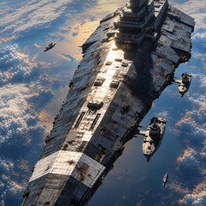 Premade Sci Fi Book Cover, Dreadnought Over a Planet Art for Space Fleet Authors image 1