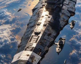 Premade Sci Fi Book Cover, Dreadnought Over a Planet Art for Space Fleet Authors