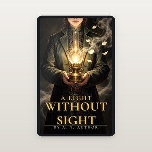 Premade Fantasy Book Cover, Woman With a Glass Lamp, Vampire Hunter Ebook Design image 2