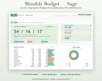 Salbei Grün Monatliche Budget Tabelle | 50/30/20 Tracker (Digitaler Download)