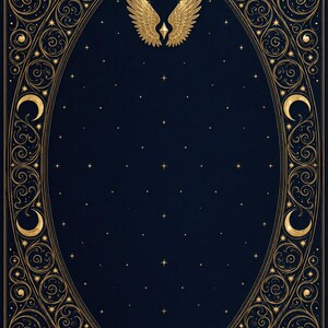 Premade Romantasy Book Cover, Gold Wings on Navy Filigree, Fallen Angel Ebook Design image 3
