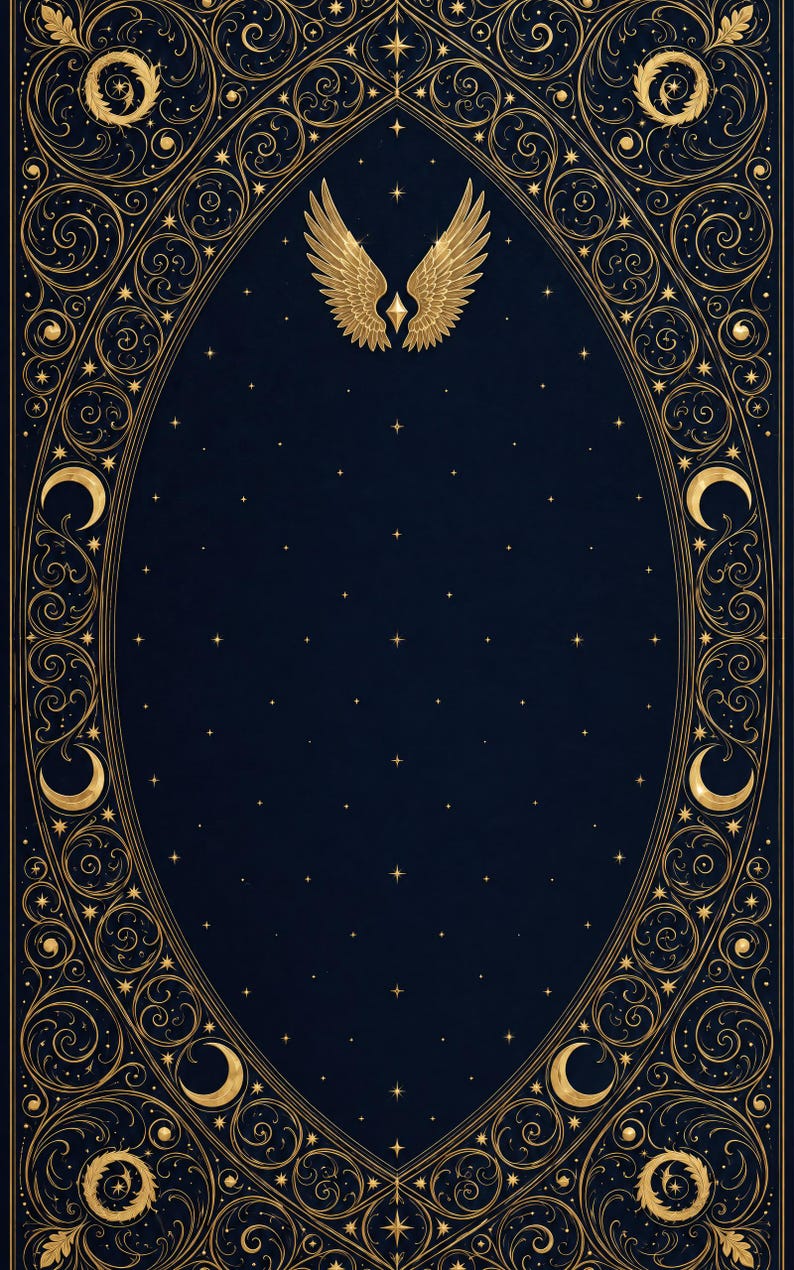 Premade Romantasy Book Cover, Gold Wings on Navy Filigree, Fallen Angel Ebook Design image 3
