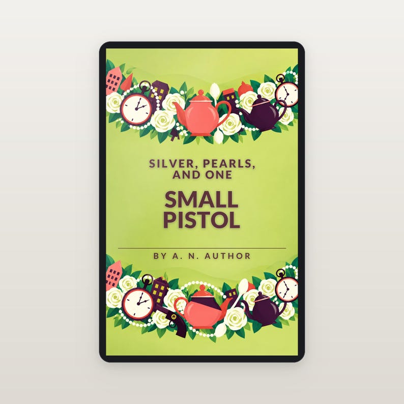 Premade Cozy Mystery Book Cover, Teapots and Pearls Art for Tea Room Cozy Authors image 2