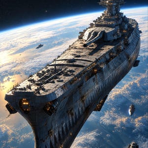 Premade Sci Fi Book Cover, Warship Firing Its Spinal Gun, Military Sci Fi Ebook Design image 3